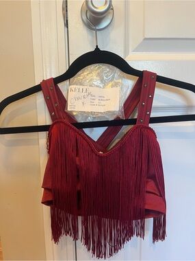 Kellé Burgundy Fringe Dance Crop Top - size child large
